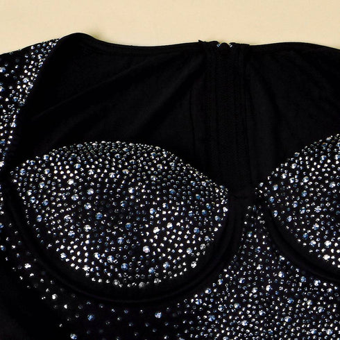 Diamond Inlaid Long Sleeve Nightclub Dress